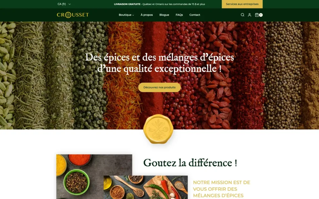 Site web réalisé pour Épices Crousset