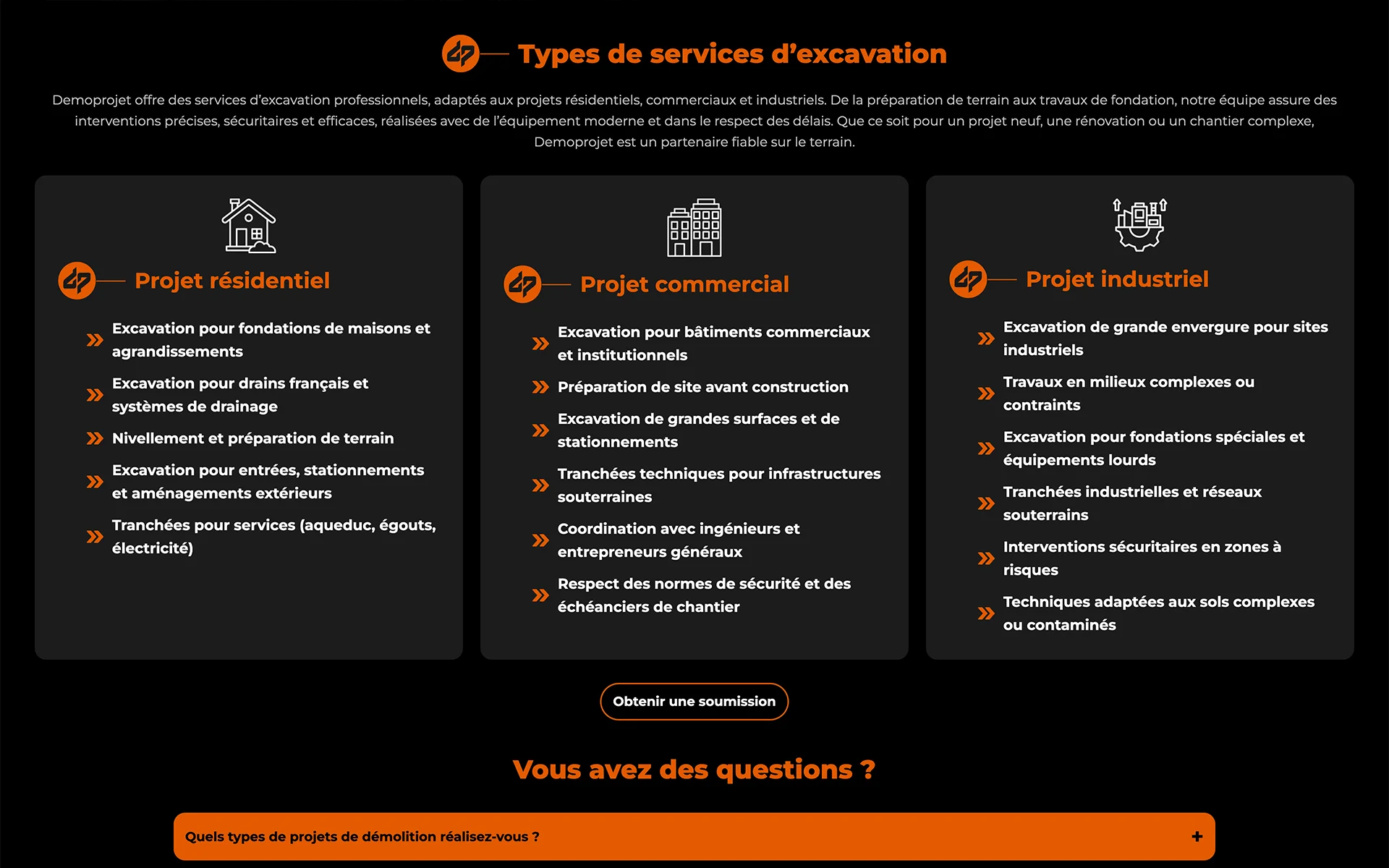 Site web réalisé pour Demoprojet