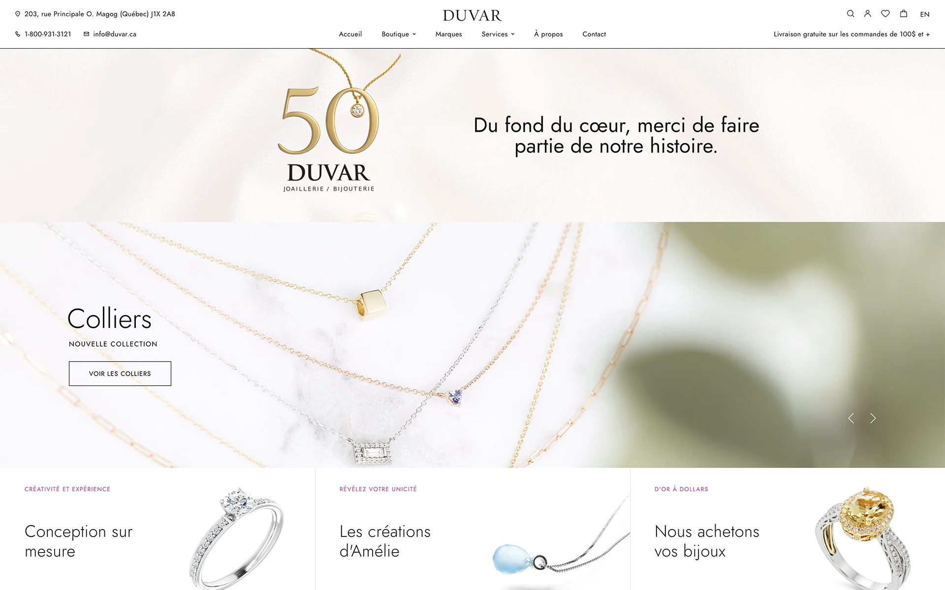 Site web réalisé pour Joaillerie Duvar