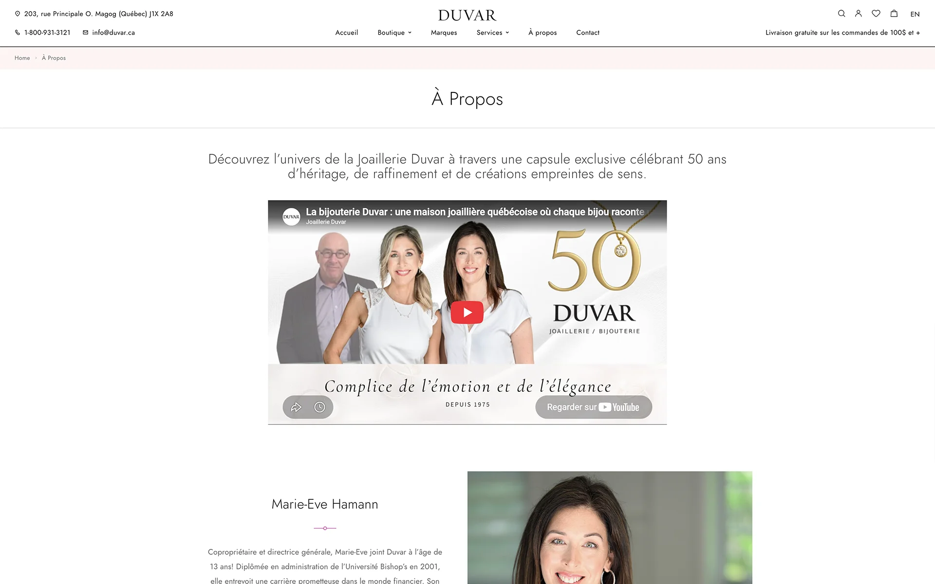 Site web réalisé pour Joaillerie Duvar
