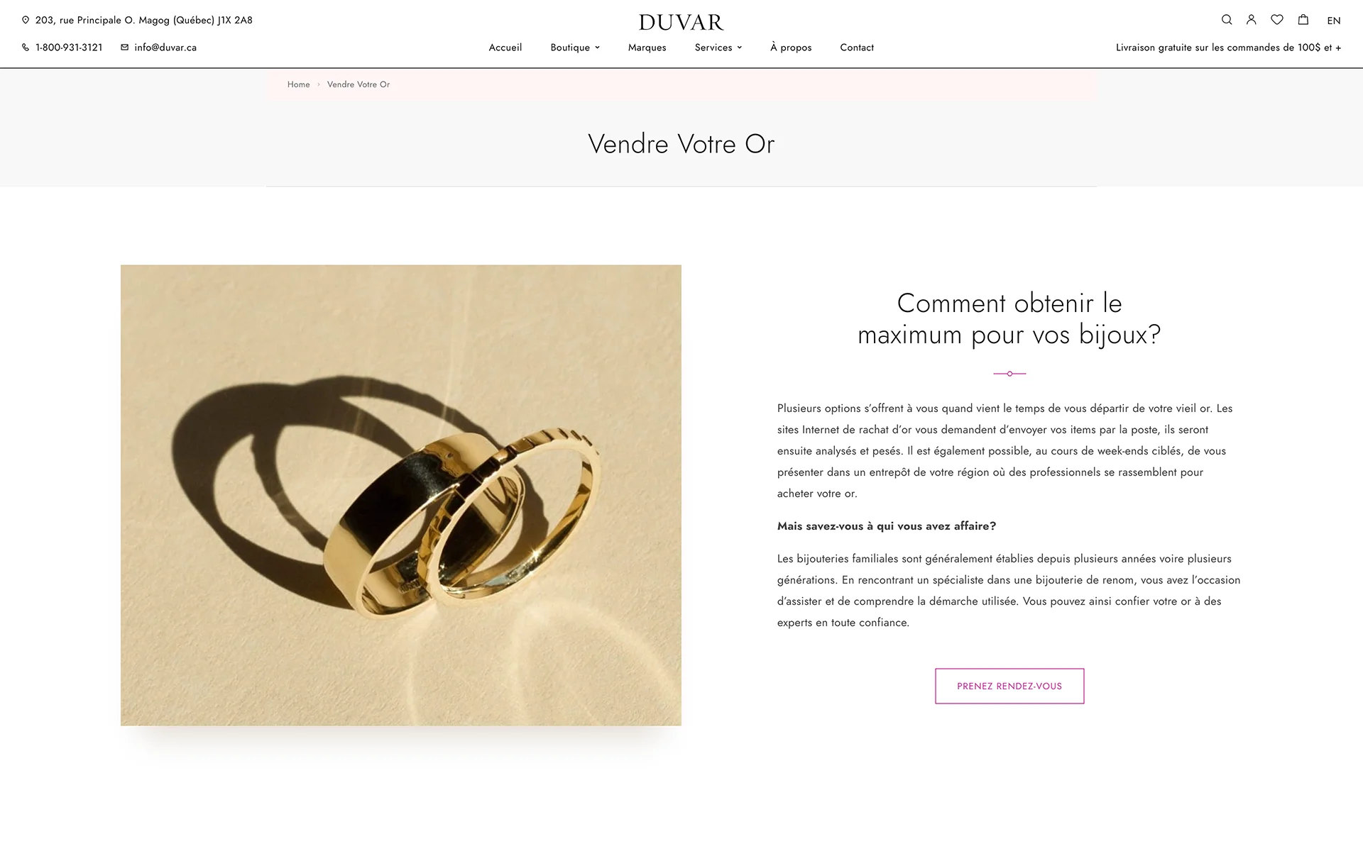 Site web réalisé pour Joaillerie Duvar