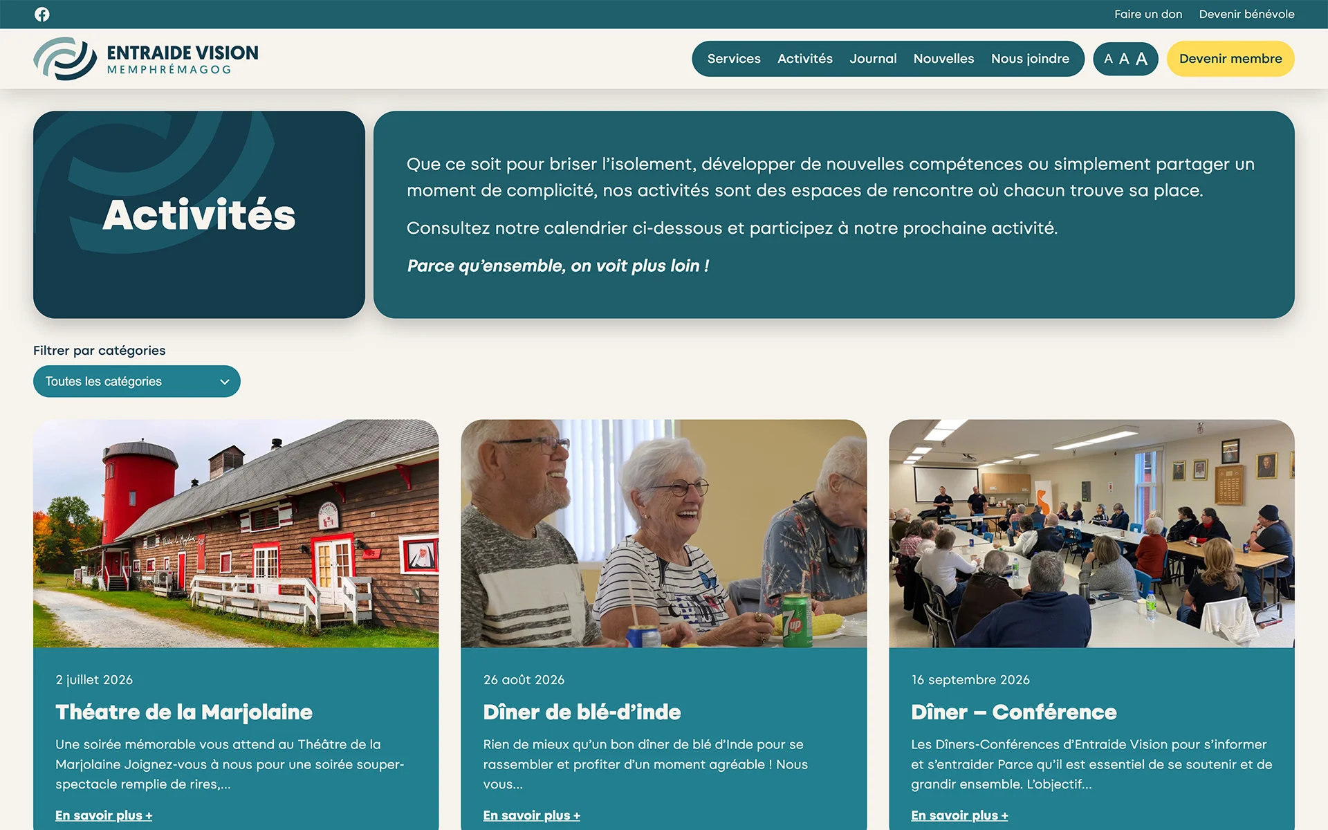 Site web réalisé pour Entraide Vision