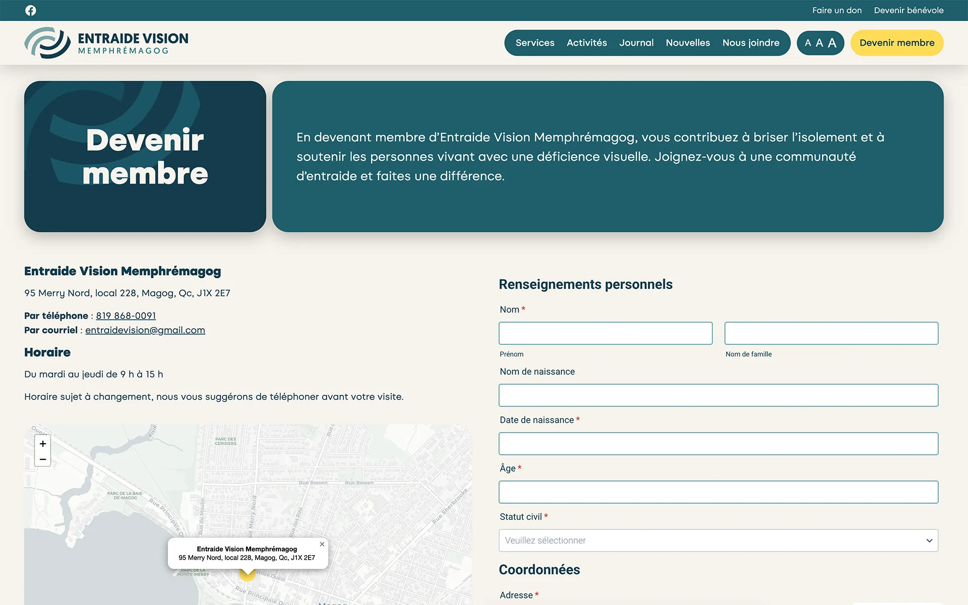 Site web réalisé pour Entraide Vision