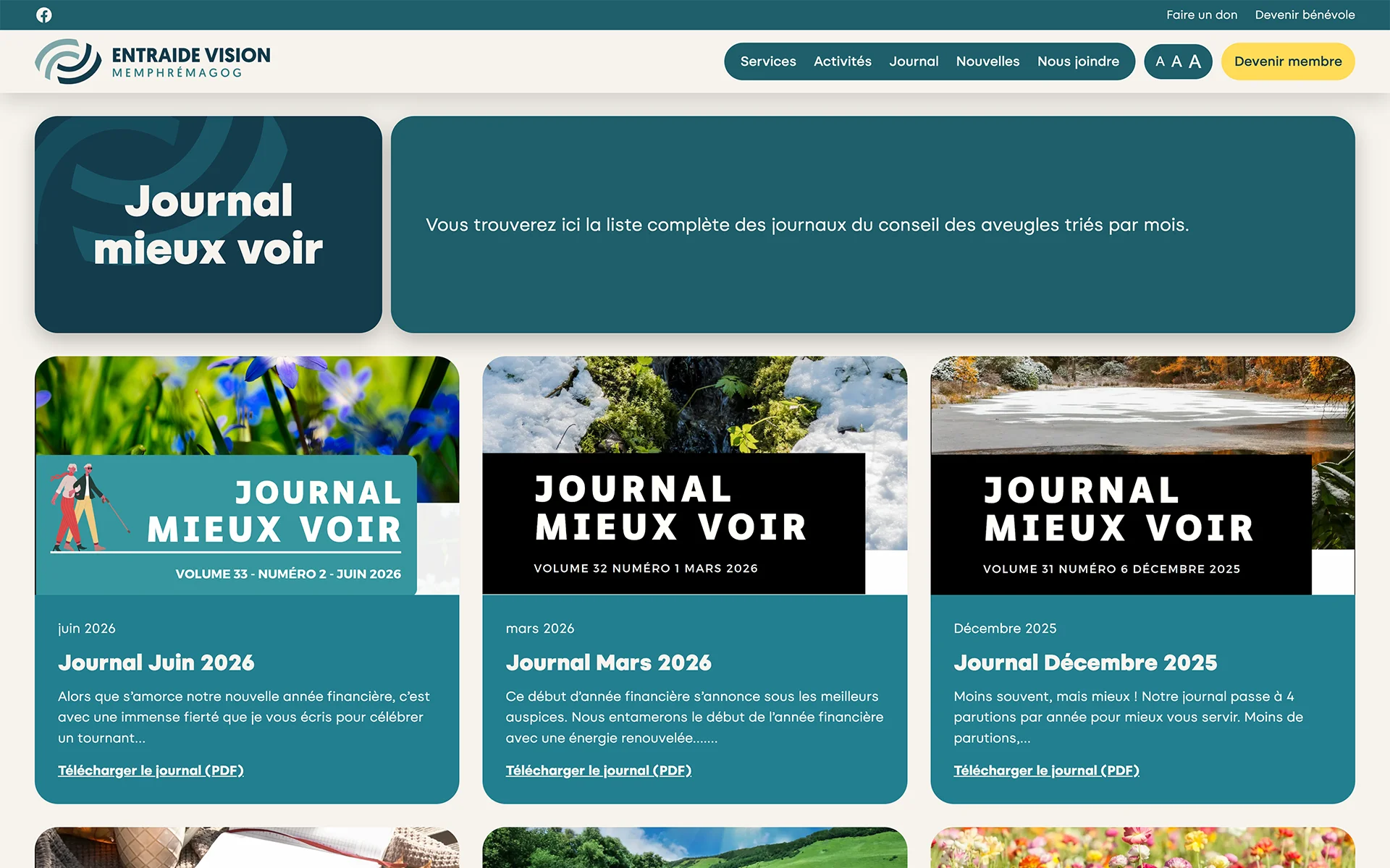 Site web réalisé pour Entraide Vision