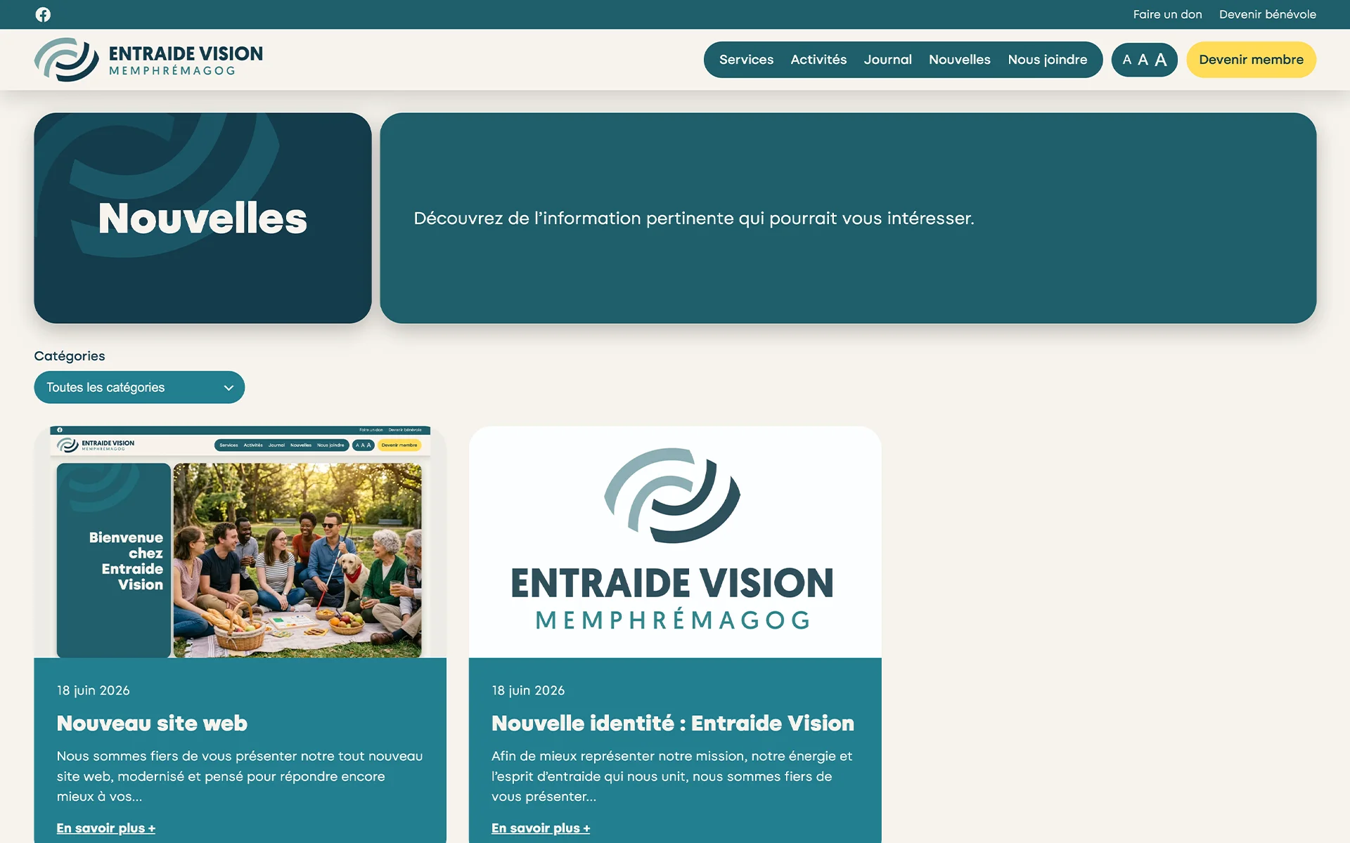 Site web réalisé pour Entraide Vision