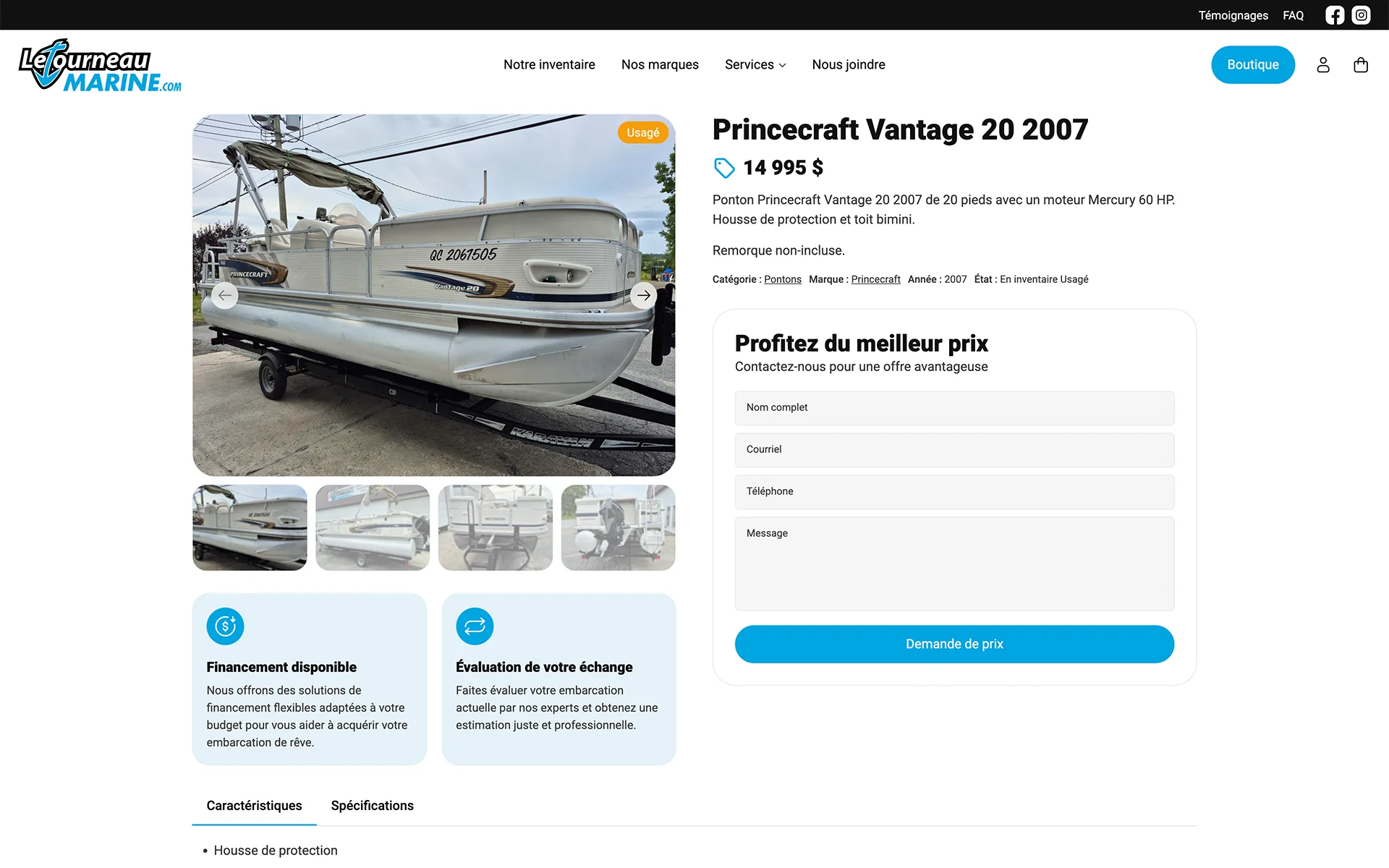 Site web réalisé pour Létourneau Marine