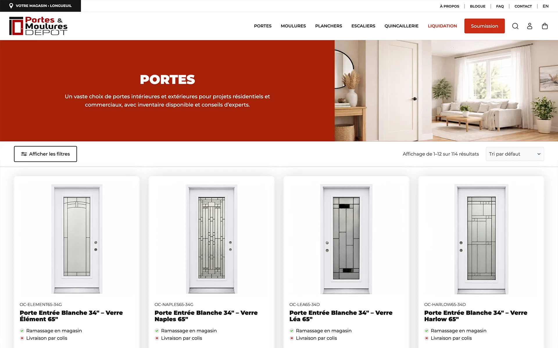 Site web réalisé pour Portes et Moulures Dépôt