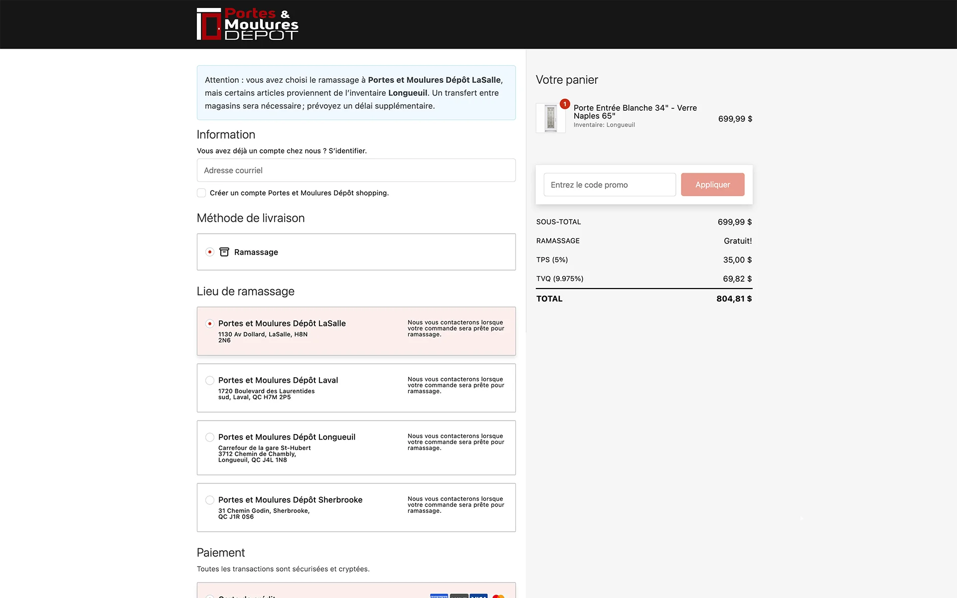 Site web réalisé pour Portes et Moulures Dépôt