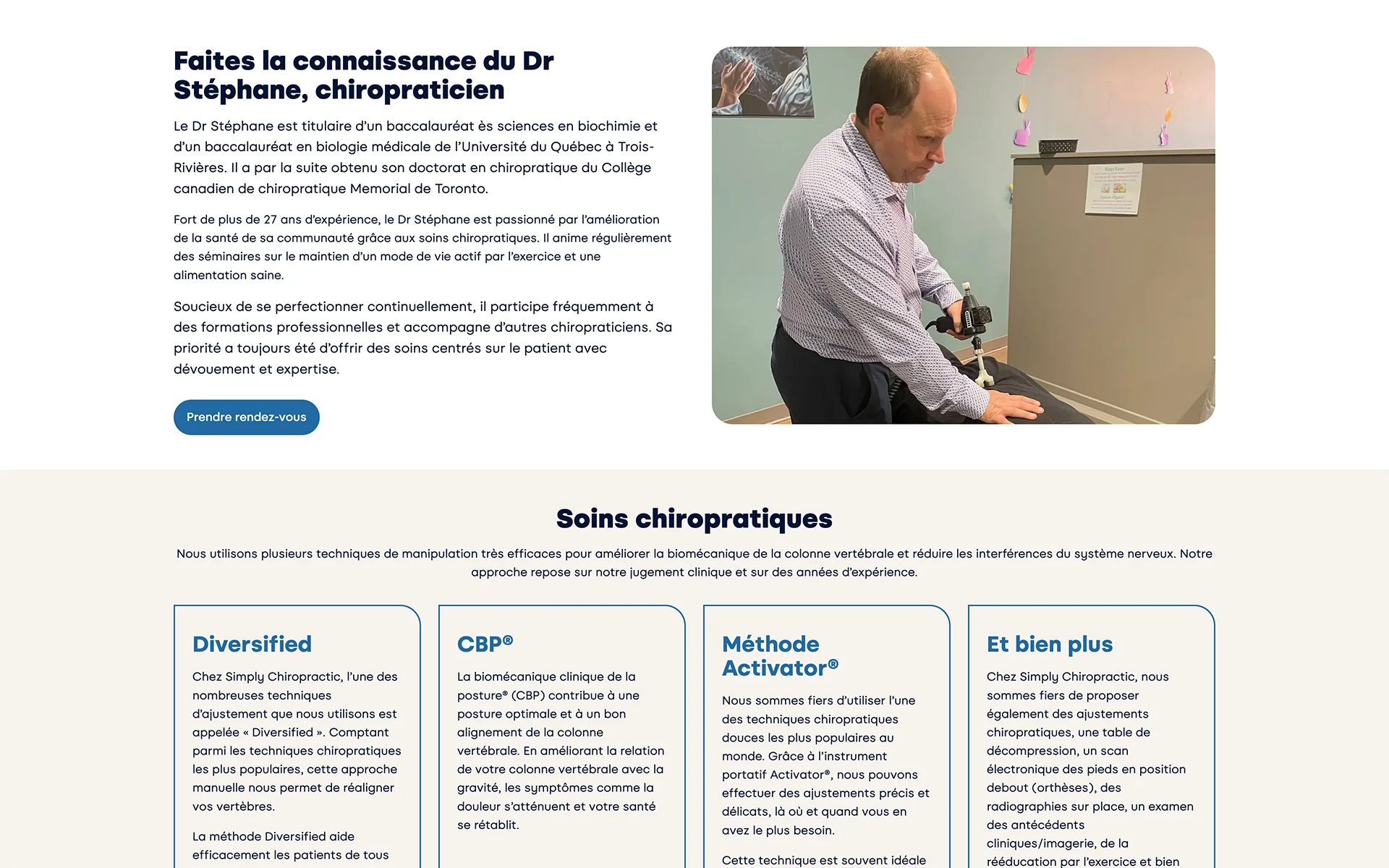 Site web réalisé pour Simply Chiropractic